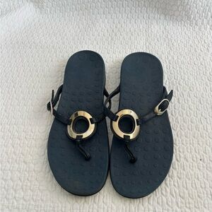 Navy Blue Sandals with Gold Accents